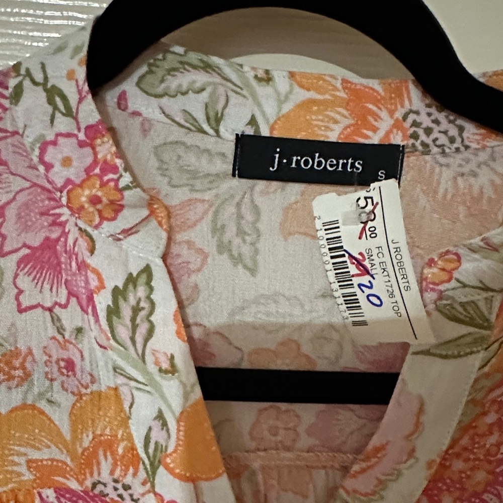 J. Roberts Women's Floral Button Down Shirt - Pink and Orange - Picture 2 of 3